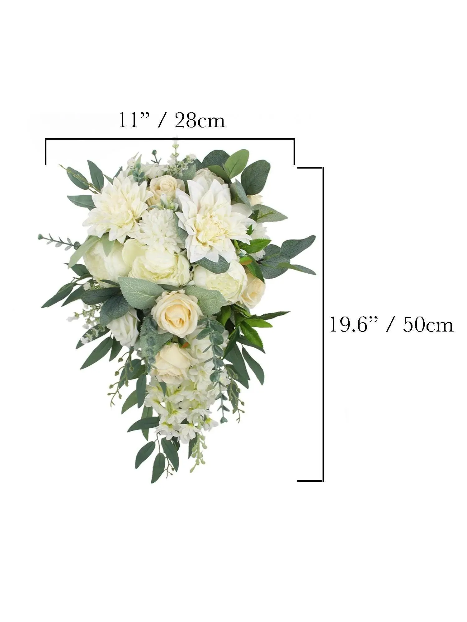 Bouquet de mariée en cascade vert et blanc